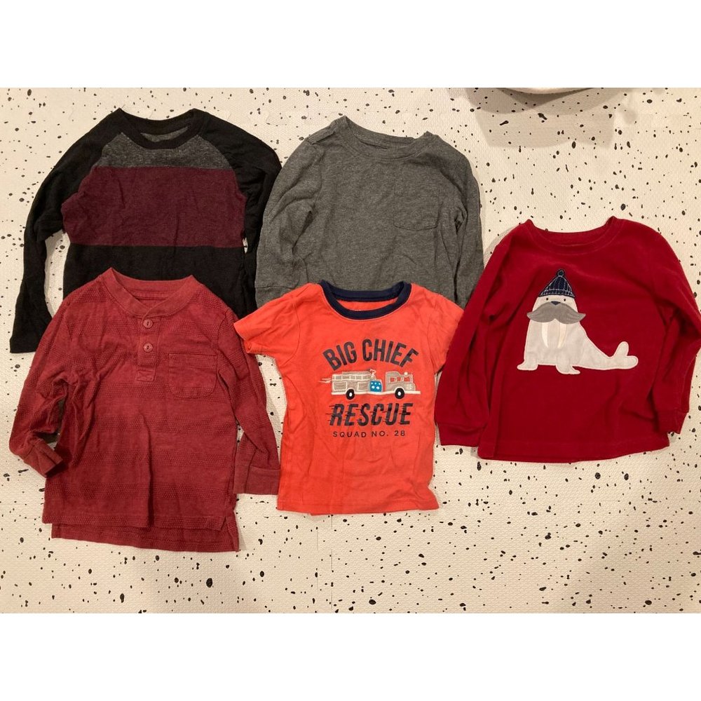 Lot of 5 Boys Tops, Various Colors, 2T - Carter's, Cat & Jack, Copper Jeans